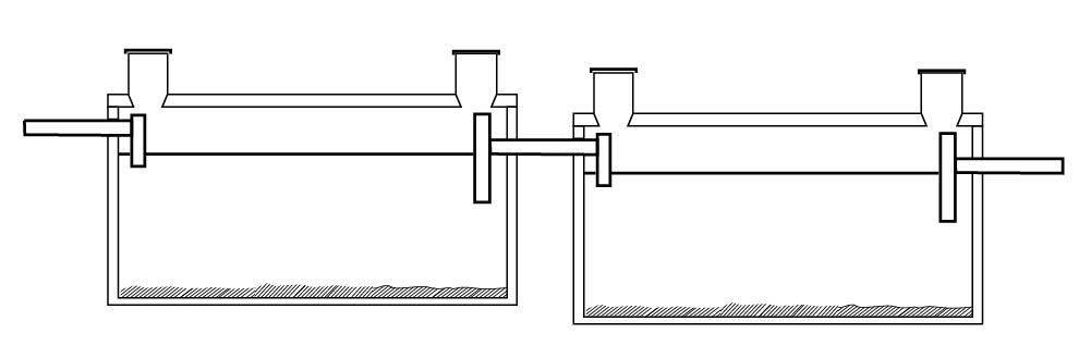 Septic tank multiple tank overflow baffle drop elevation configuration