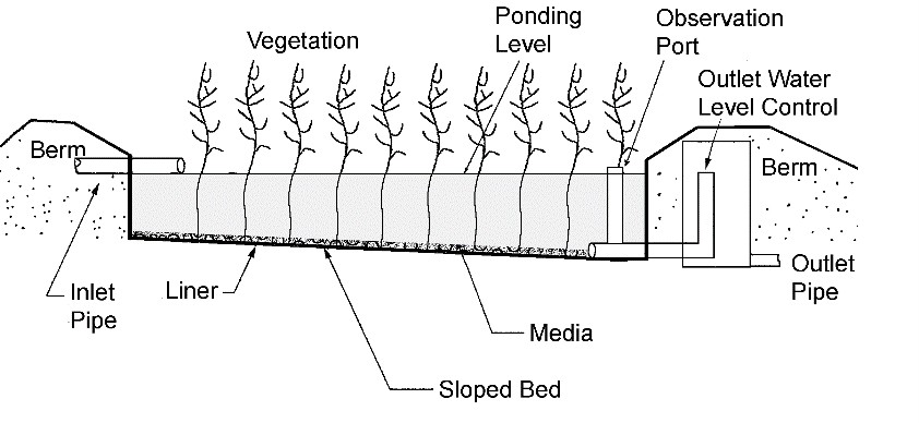 Constructed wetland free water surface profile view