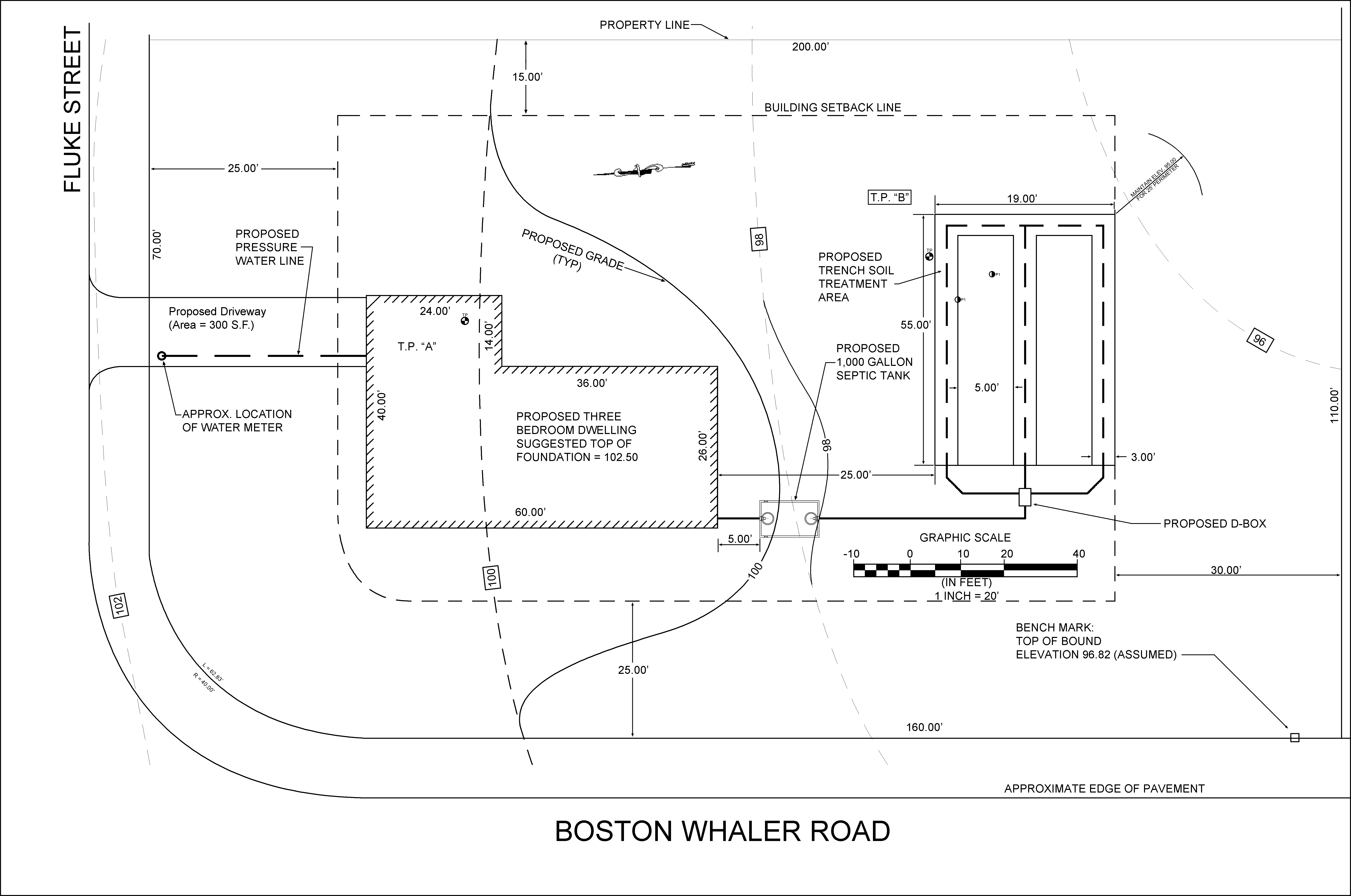 Example site plan showing contour lines and bench mark