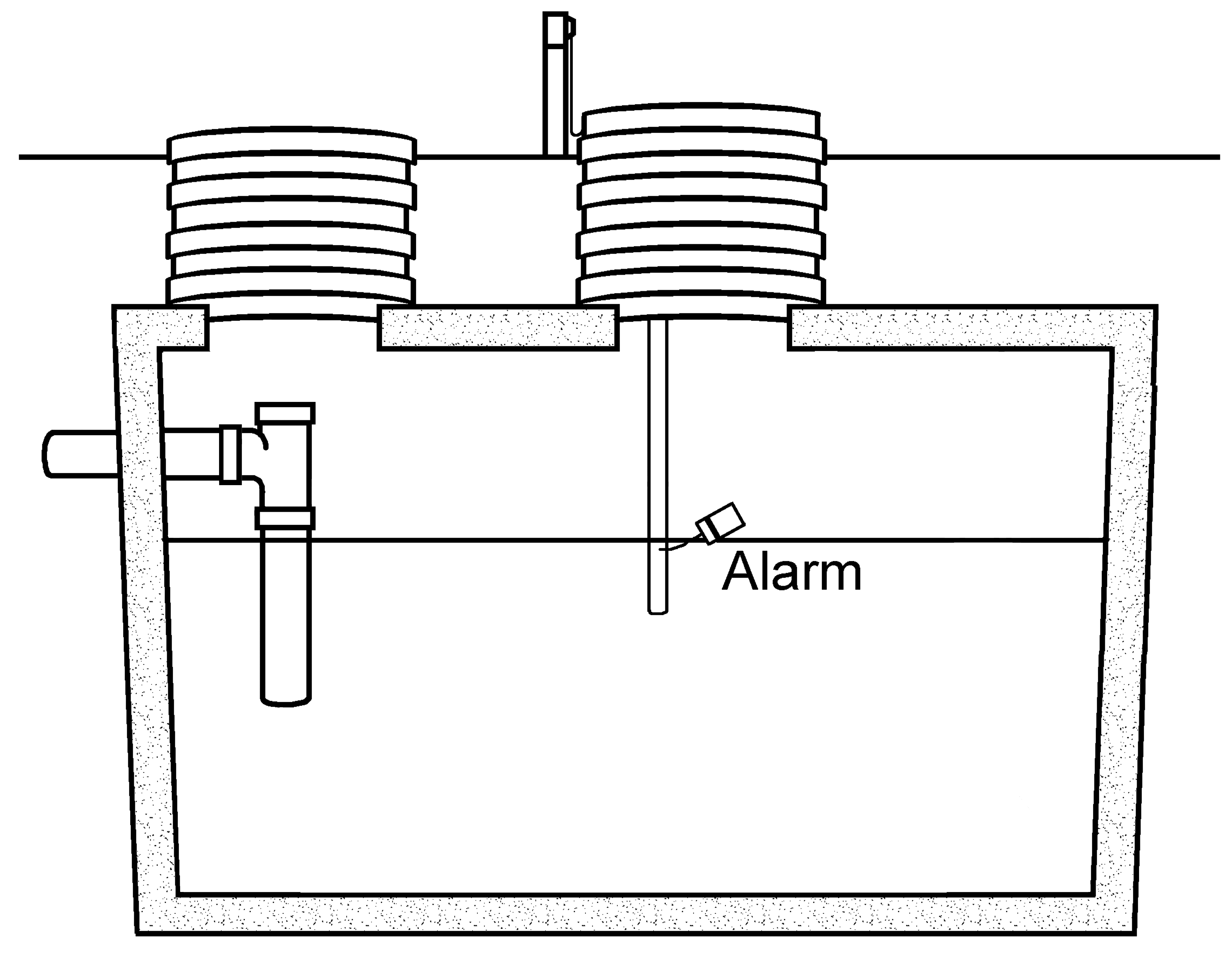 Holding tank with the water level in alarm status